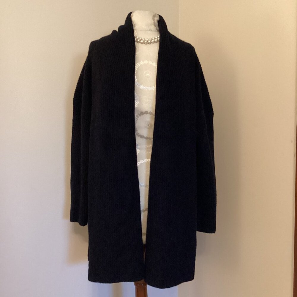 BANANA REPUBLIC CURIO CASHMERE OPEN CARDIGAN M BLACK RIB KNIT PREPPY CLASSIC - Picture 3 of 5